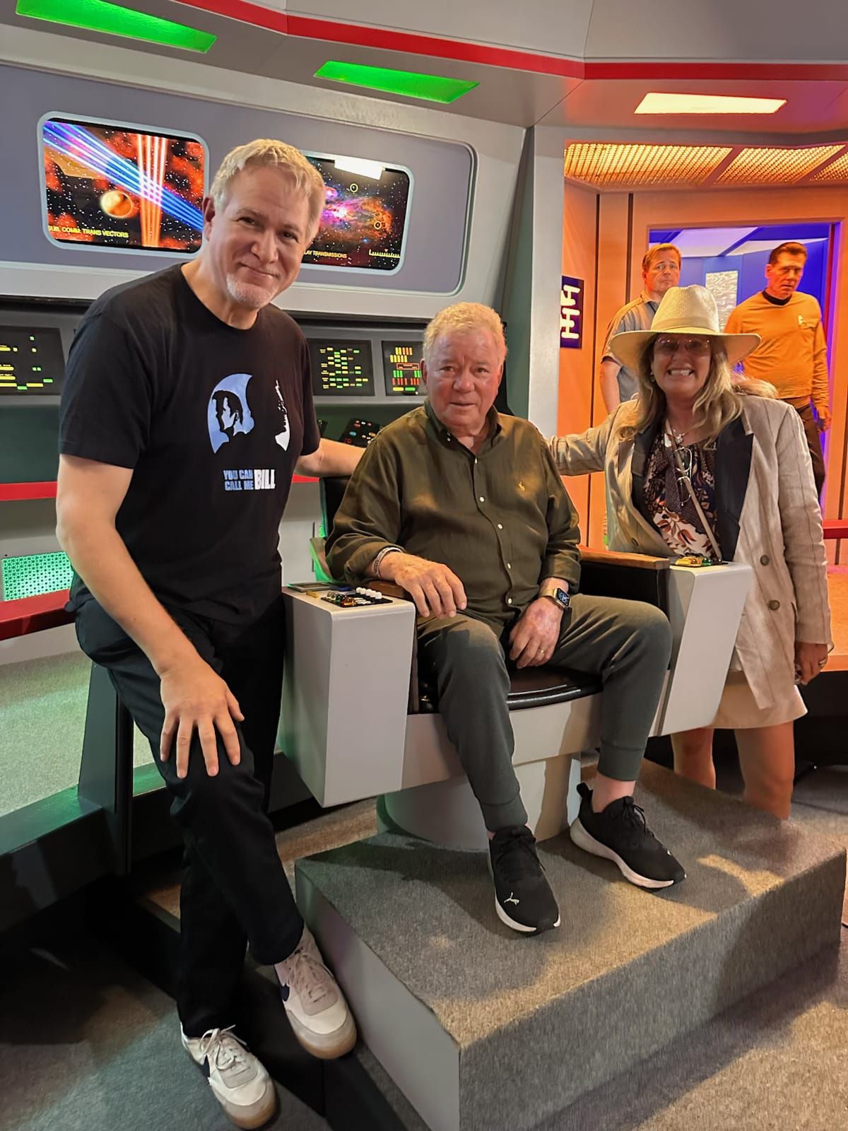 Producer David Baxter with Bill and Liz Shatner at the Star Trek set in Ticonderoga.